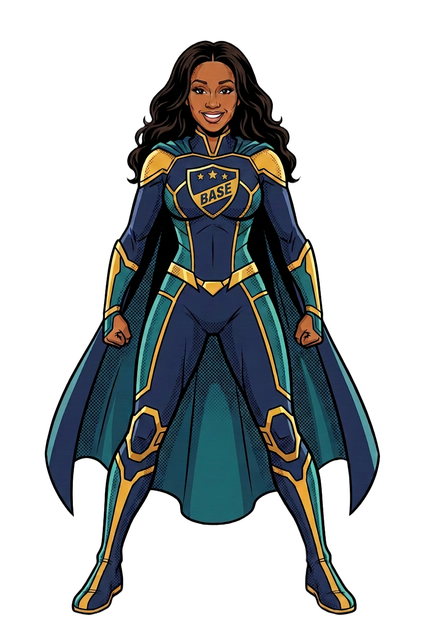 Shanaé illustrated as a comic-book superhero